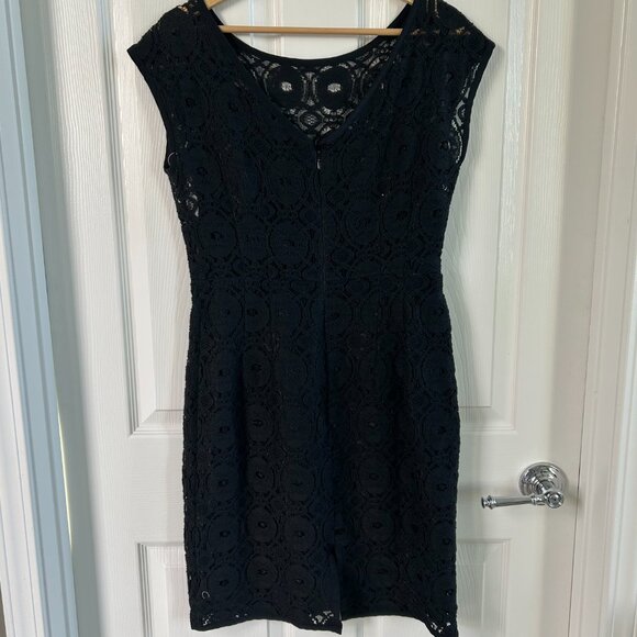 Nanette Lepore Dress Black Lace Overlay Sheath Cap Sleeve SZ8 Cocktail Party - Picture 5 of 10